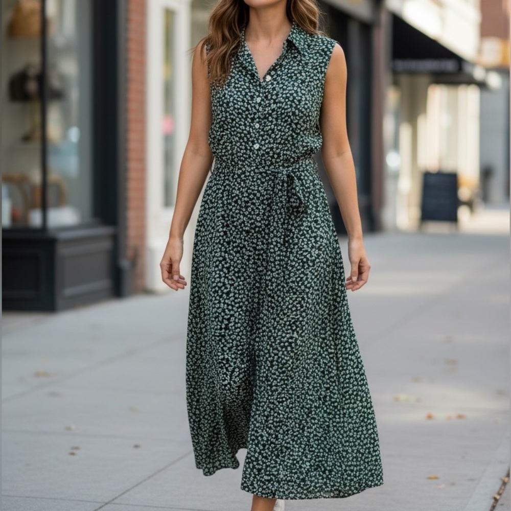 Emma & Michele Green Floral Print Dress Women L